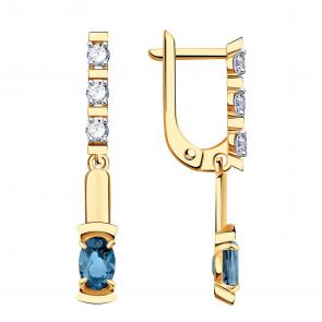 Золотые серьги Александра с фианитом и Лондон топазом кл3765а-28ск фото