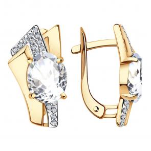Золотые серьги Александра с фианитом и горным хрусталём кл3771а-7ск фото