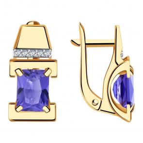 Золотые серьги Александра с ситаллом цвета Танзанит и фианитом кл3804а-73ск фото
