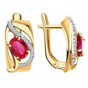 Золотые серьги Александра с фианитом и рубиновым корундом кл3808а-30ск фото