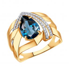 Золотое кольцо Александра с ситаллом цвета Лондон топаз и фианитом кл3816-58ск фото