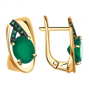 Золотые серьги Александра с фианитом и агатом кл3825а-12ск-з фото