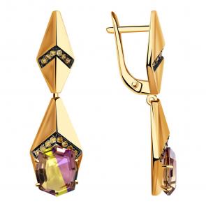 Золотые серьги Александра с фианитом и аметрином кл3851а-49ск-ш фото
