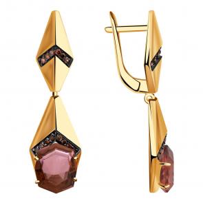 Золотые серьги Александра с фианитом и родолитом кл3851а-86ск-р фото