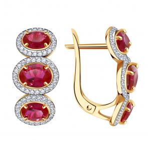 Золотые серьги Александра с фианитом и рубиновым корундом кл3862а-30ск фото