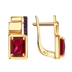 Золотые серьги Александра с фианитом и рубиновым корундом кл3883а-30ск-р фото
