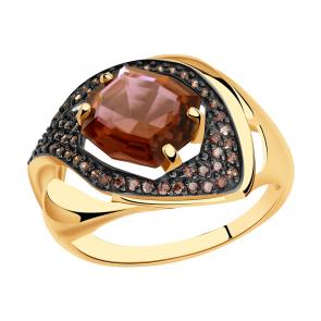 Золотое кольцо Александра с ситаллом цвета Родолит и фианитом кл3894-86ск-си фото