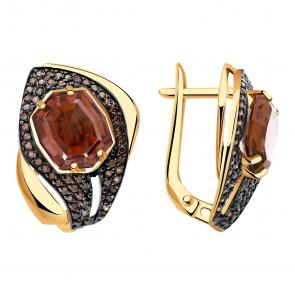 Золотые серьги Александра с ситаллом цвета Родолит и фианитом кл3894а-86ск-си фото