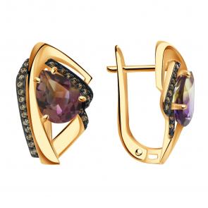 Золотые серьги Александра с фианитом и аметрином кл3905а-49ск-ш фото