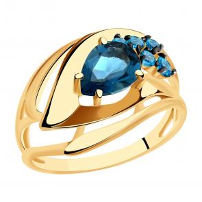Золотое кольцо Александра с фианитом и Лондон топазом кл3919-28ск-г фото