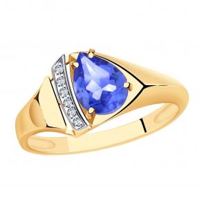 Золотое кольцо Александра с ситаллом цвета Танзанит и фианитом кл3925-73ск фото