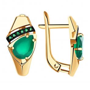 Золотые серьги Александра с фианитом и агатом кл3925а-12ск-з фото