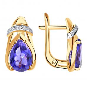 Золотые серьги Александра с ситаллом цвета Танзанит с фианитом кл3930а-73ск фото