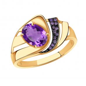 Золотое кольцо Александра с фианитом и аметистом кл3933-3ск-си фото