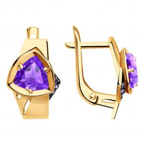 Золотые серьги Александра с фианитом и аметистом кл3947а-3ск-си фото