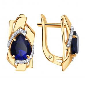 Золотые серьги Александра с фианитом и сапфировым корундом кл3949а-27ск фото