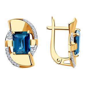Золотые серьги Александра с фианитом и Лондон топазом кл3959а-28ск фото