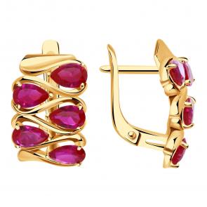 Золотые серьги Александра с рубиновым корундом кл3963а-30ск фото