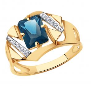 Золотое кольцо Александра с фианитом и Лондон топазом кл4007-28ск фото