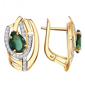 Золотые серьги Александра с фианитом и турмалином кл4023а-26ск фото