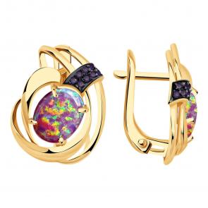 Золотые серьги Александра с фианитом и опалом кл4034а-15ск-си фото