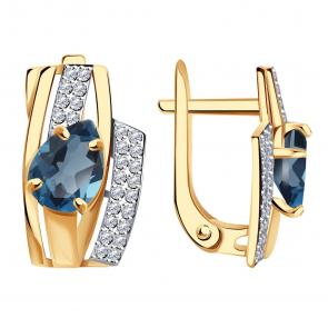 Золотые серьги Александра с фианитом и Лондон топазом кл4070а-28ск фото
