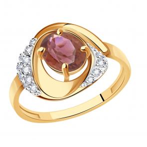 Золотое кольцо Александра с фианитом и родолитом кл4092-86ск фото