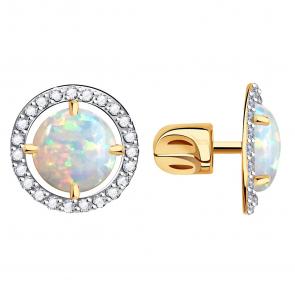 Золотые серьги Александра с фианитом и опалом кл4094а-15ск фото