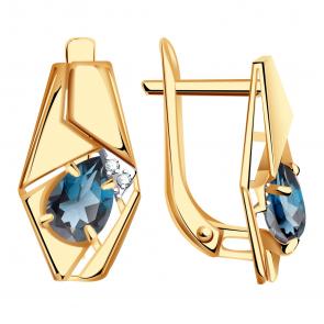 Золотые серьги Александра с фианитом и Лондон топазом кл4096а-28ск фото