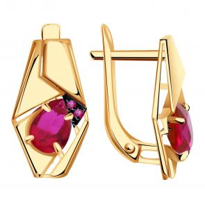 Золотые серьги Александра с фианитом и рубиновым корундом кл4096а-30ск-р фото