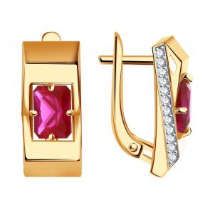 Золотые серьги Александра с фианитом и рубиновым корундом кл4110а-30ск фото