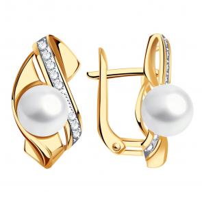 Золотые серьги Александра с фианитом и жемчугом кл4114а-10ск фото