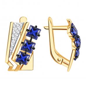 Золотые серьги Александра с фианитом и сапфировым корундом кл4115а-27ск фото