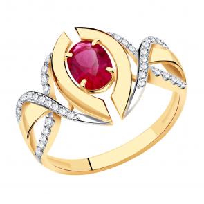 Золотое кольцо Александра с фианитом и рубиновым корундом кл4118-30ск фото