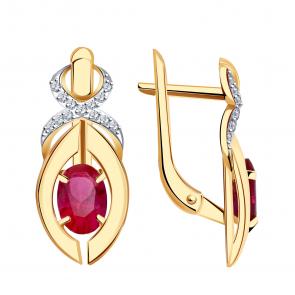 Золотые серьги Александра с фианитом и рубиновым корундом кл4118а-30ск фото