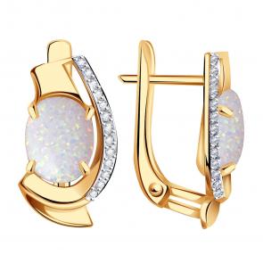 Золотые серьги Александра с фианитом и опалом кл4131а-15ск-1 фото