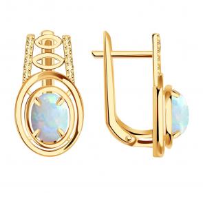 Золотые серьги Александра с фианитом и опалом кл4152а-15ск-ш фото