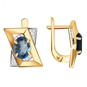 Золотые серьги Александра с фианитом и Лондон топазом кл4162а-28ск фото