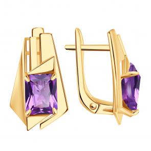 Золотые серьги Александра с аметистом кл4165а-3ск фото
