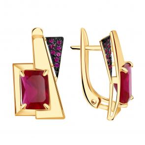 Золотые серьги Александра с фианитом и рубиновым корундом кл4190а-30ск-р фото