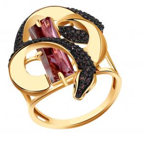 Золотое кольцо Символ года Змея Александра с ситаллом цвета Родолит и фианитом кл4274-86ск-рч фото