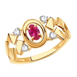 Золотое кольцо Александра с фианитом и рубиновым корундом кл4282-30ск фото