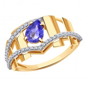 Золотое кольцо Александра с ситаллом цвета Танзанит и фианитом кл4285-73ск фото