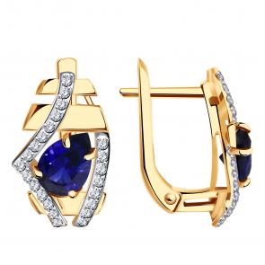 Золотые серьги Александра с фианитом и сапфировым корундом кл4285а-27ск фото