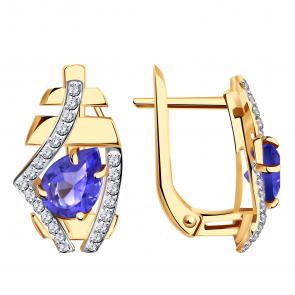 Золотые серьги Александра с ситаллом цвета Танзанит и фианитом кл4285а-73ск фото