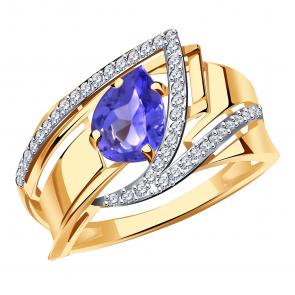Золотое кольцо Александра с ситаллом цвета Танзанит и фианитом кл4323-73ск фото