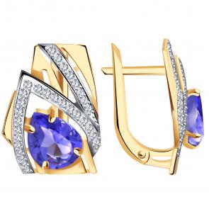 Золотые серьги Александра с ситаллом цвета Танзанит и фианитом кл4323а-73ск фото