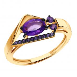Золотое кольцо Александра с фианитом и аметистом кл4344-3ск-си фото