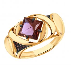 Золотое кольцо Александра с ситаллом цвета Родолит и фианитом кл4357-86ск-р фото
