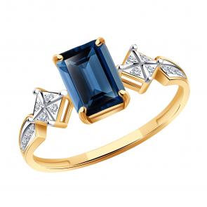 Золотое кольцо Александра с фианитом и Лондон топазом кл4382-28ск фото